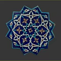 Ornamental Blue Octagonal Ceramic Tile With Intricate Floral And Geometric Patterns 3d model