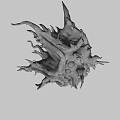 Abstract Intricate Sculpture With Metallic Spikes And Iridescent Finish On Dark Background