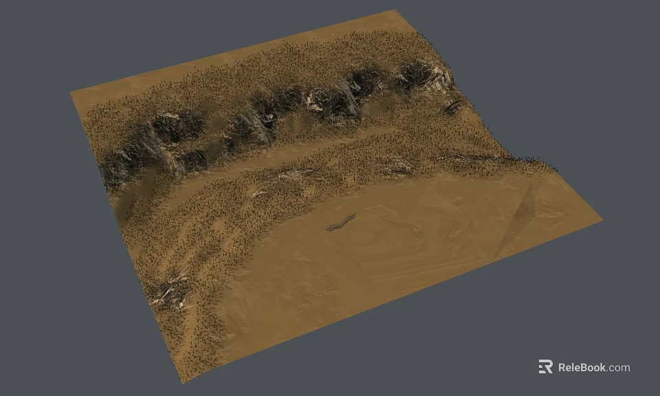 Sunlit Natural Desert Landscape With Rolling Sand Dunes And Rocky Outcrops 3d model 