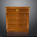 Orange Traditional Cabinet Furniture With Drawers Doors Metal Handles And Decorative Panel Top