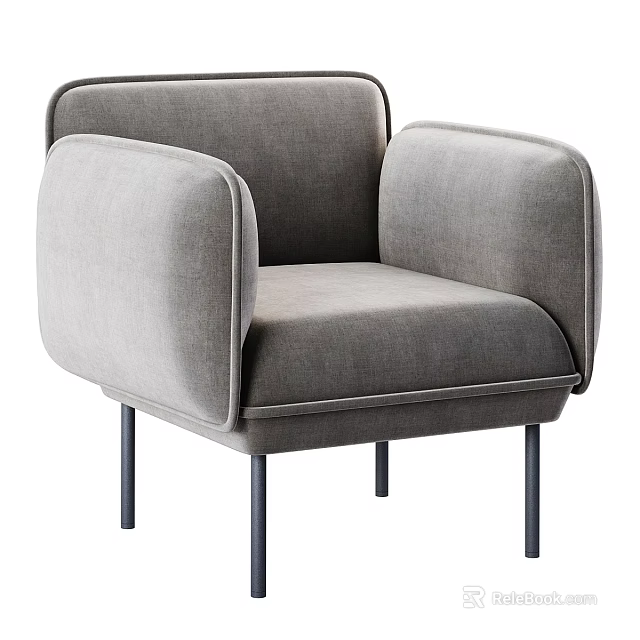 Gray Single Sofa With Arched Arms Padded Seat And Black Metal Legs 3d model 