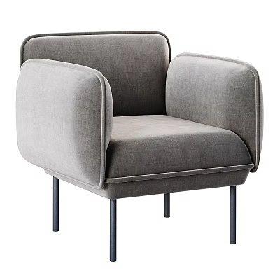 Gray Single Sofa With Arched Arms Padded Seat And Black Metal Legs 3d model