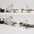 Modern Coffee Table Designs With Marble Tops Metal Frames And Decorative Plants 3d model