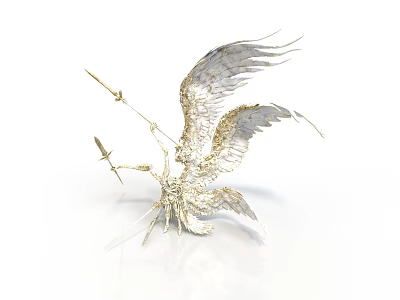 Silver Metal Winged Sculpture With Intricate Feather Details And Artistic Design 3d model