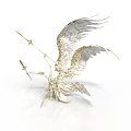 Silver Metal Winged Sculpture With Intricate Feather Details And Artistic Design