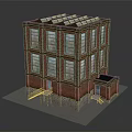 Red Brick Multi Story Residential Building with Skylights and Entrance Stairs