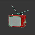 Vintage Red TV With Antenna Classic Design On Black Surface