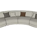 Curved Light Colored Sectional Sofa With Soft Upholstery And Various Throw Pillows 3d model