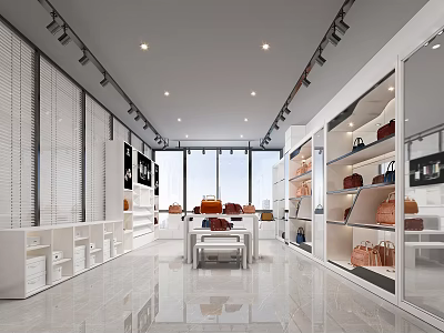 Modern Showroom Interior with Display Shelves Luxury Bags and Bright Lighting 3d model