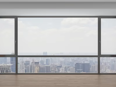 Panoramic Floor to Ceiling Windows Offering Stunning City Skyline View With Wooden Floor 3d model
