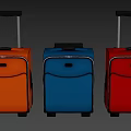Three Colored Suitcases with Telescopic Handle and Wheels in Orange Blue Red