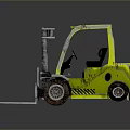 Yellow Industrial Forklift With Black Stripes Cab Shiny Metal Forks And Tires