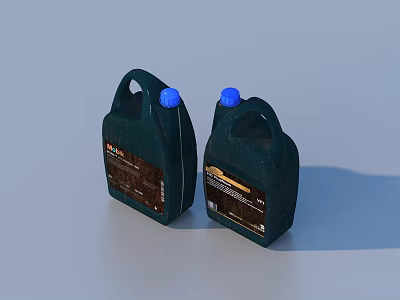 Two Dark Colored Plastic Household Containers with Blue Caps and Handles 3d model