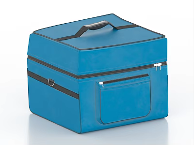 Blue Fabric Storage Box with Black Straps Handle Zipper and Side Pocket 3d model