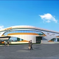 Modern Industrial Factory Building Exterior With Glass Curtain Wall Harui Logo And Pedestrians
