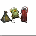 Safety Warning Devices Set Including Triangular Tool Green Alarm And Red Emergency Equipment