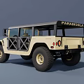 Military Style Hummer SUV With Large Off Road Tires And Metal Grille Doors