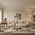 Elegant Modern Living Room Interior With Beige Sofa Geometric Rug And Decorative Paintings