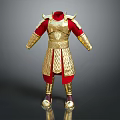 Ancient Golden Warrior Armor With Red Lining And Intricate Decorations 3d model
