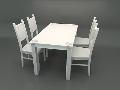 White Rectangular Dining Table Set With Four Simple White Chairs 3d model
