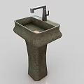 Modern Stone Textured Pedestal Sink With Square Basin And Silver Faucet