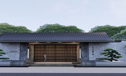 New Chinese Style Gate Oriental Slope Top Entrance Gate House Waterscape 3d model