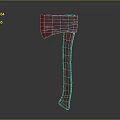 Vintage Red Axe With Worn Metal Head And Wooden Handle