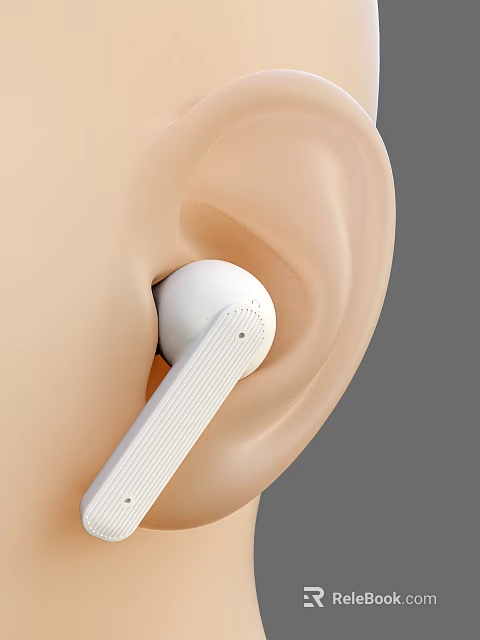 In Ear White Headphones With Sleek Design Worn Comfortably In Human Ear 3d model 