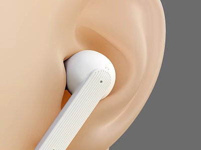 In Ear White Headphones With Sleek Design Worn Comfortably In Human Ear 3d model