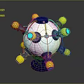 Futuristic Spherical Sci Fi Tech Device With Yellow Modules And Blue Circular Components 3d model
