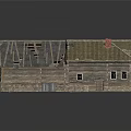 Old Wooden House With Broken Roof Exposed Beams Red Chimney And Straw Decorations