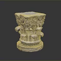 Intricate Carved Stone Column With Classical Floral Motifs And Detailed Base