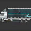 Light Colored LADA Truck With Green Cargo Container And Blue Stripe