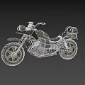 Green And Black Off Road Motorcycle With Large Tires Handlebar Light And Rear Bag