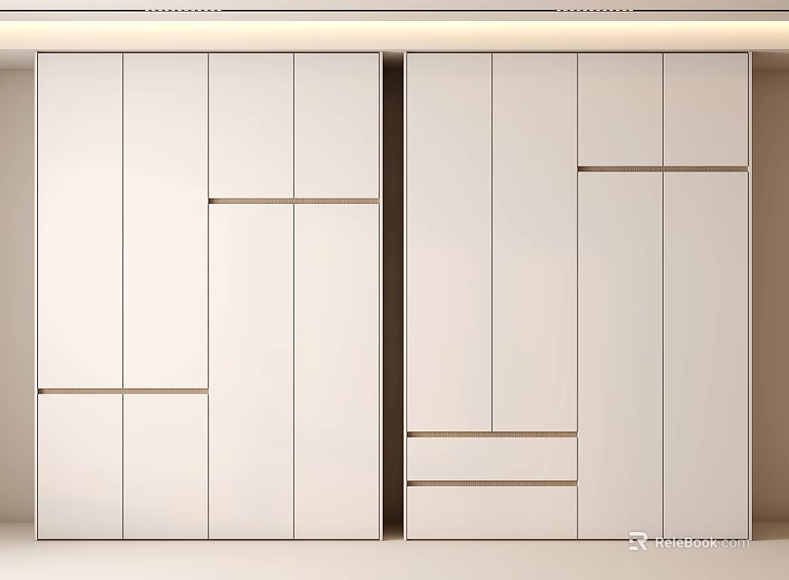 Minimalist Modern Wardrobe With White Panel Doors And Horizontal Accent Lines 3d model 