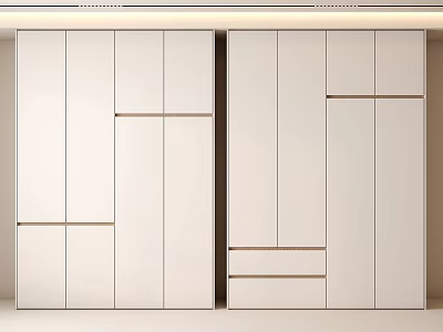 Minimalist Modern Wardrobe With White Panel Doors And Horizontal Accent Lines 3d model