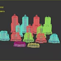 Multiple Modern Residential Buildings With Colorful Roofs And Unique Architectural Designs