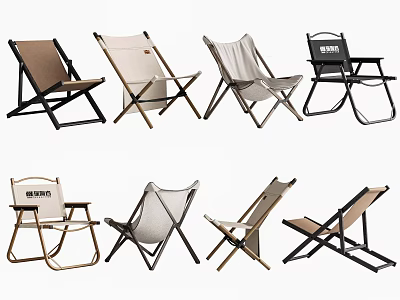 Various Styles Folding Outdoor Chairs With Beige Black Brown Colors And Brand Logo 3d model
