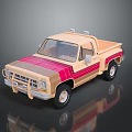 Vintage Style Beige And Pink Striped Single Cab Pickup Truck Toy Model With Roof Rack