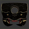 Dark Blue Decorative Breastplate With Golden Ornaments Red Straps And Ornate Home Decor
