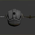 Silver Armored Character With Glowing Orange Eyes Beside Sword And Shield Featuring Red Gem
