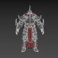 Man Wearing Full Medieval Armor With Spiked Helmet Red Cape and Metal Plates