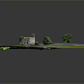 Miniature Castle Model on Scenic Green Grassland With Pathway and Trees