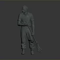 Detailed 3D Human Figure Model Standing Holding Broom In Hand Pose