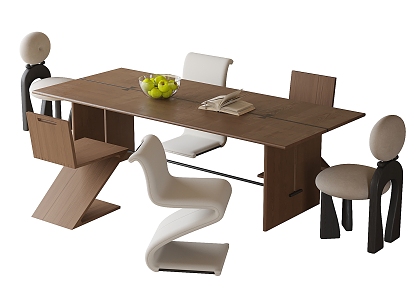 Modern Dining Table and Chair Combination Dining Chair Single Chair Dining Table 3d model