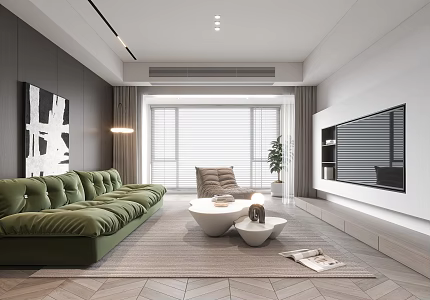 Modern Living Room Cream Living Room Coffee Table Single Sofa Floor Lamp 3d model