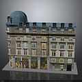 European Style Multi Story Building With Blue Dome Ground Floor Shops And Windows