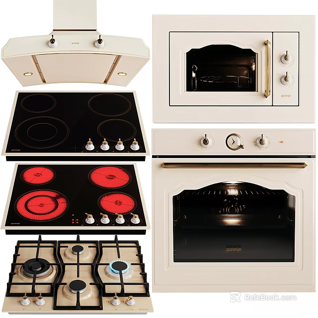Modern Kitchen Appliances Featuring Gas Stove Electric Cooktop Built In Oven And Range Hood 3d model 