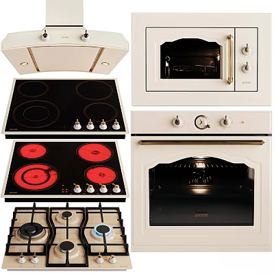 Modern Kitchen Appliances Featuring Gas Stove Electric Cooktop Built In Oven And Range Hood 3d model