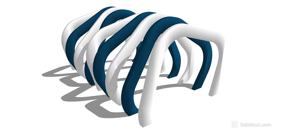 Modern Blue And White Curved Pergola Structure With Smooth Lines And Shadows 3d model 